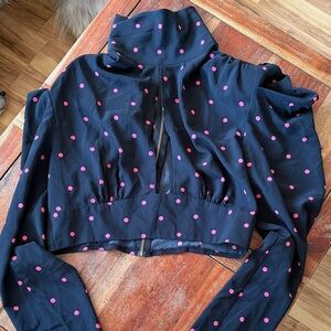 Nasty Gal Black Split Front Crop Top with Pink Dots